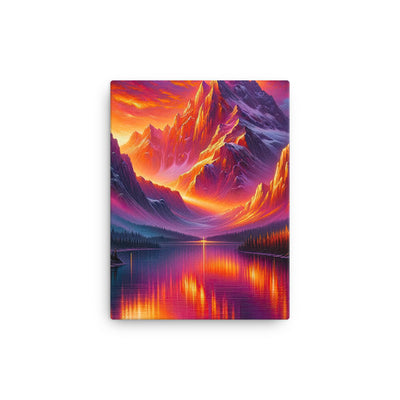 Ölgemälde eines Bootes auf einem Bergsee bei Sonnenuntergang, lebendige Orange-Lila Töne - Leinwand berge xxx yyy zzz 30.5 x 40.6 cm