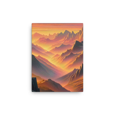 Ölgemälde der Alpen in der goldenen Stunde mit Wanderer, Orange-Rosa Bergpanorama - Leinwand wandern xxx yyy zzz 30.5 x 40.6 cm