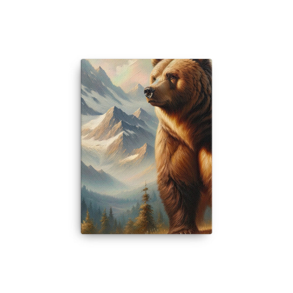 Ölgemälde eines königlichen Bären vor der majestätischen Alpenkulisse - Leinwand camping xxx yyy zzz 30.5 x 40.6 cm