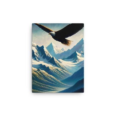 Ölgemälde eines Adlers vor schneebedeckten Bergsilhouetten - Leinwand berge xxx yyy zzz 30.5 x 40.6 cm