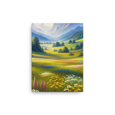 Ölgemälde einer Almwiese, Meer aus Wildblumen in Gelb- und Lilatönen - Leinwand berge xxx yyy zzz 30.5 x 40.6 cm