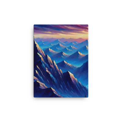 Ölgemälde eines ruhigen Alpenabends mit Bergsteigersilhouette auf dem Gipfel - Leinwand wandern xxx yyy zzz 30.5 x 40.6 cm