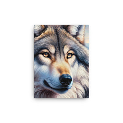 Ölgemäldeporträt eines majestätischen Wolfes mit intensiven Augen in der Berglandschaft (AN) - Leinwand xxx yyy zzz 30.5 x 40.6 cm