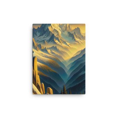 Ölgemälde eines Wanderers bei Morgendämmerung auf Alpengipfeln mit goldenem Sonnenlicht - Leinwand wandern xxx yyy zzz 30.5 x 40.6 cm