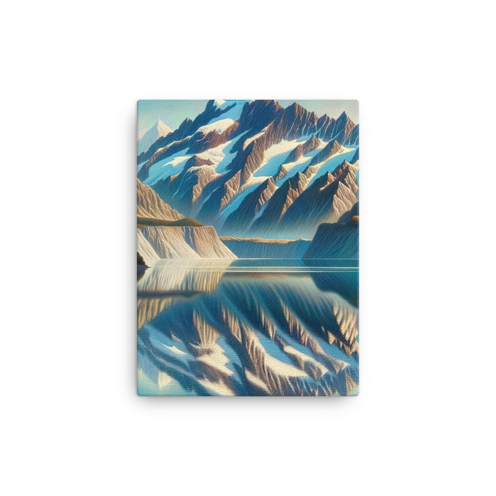 Ölgemälde eines unberührten Sees, der die Bergkette spiegelt - Leinwand berge xxx yyy zzz 30.5 x 40.6 cm