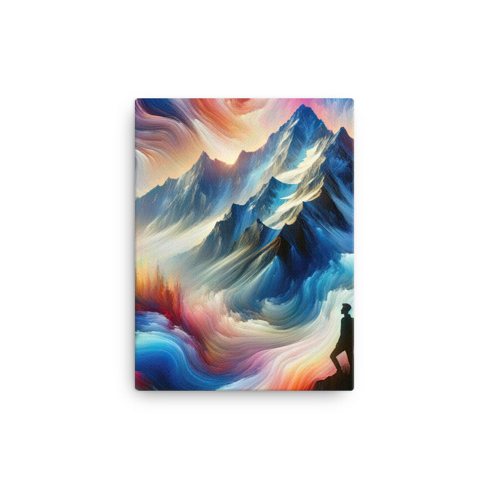 Foto eines abstrakt-expressionistischen Alpengemäldes mit Wanderersilhouette - Leinwand wandern xxx yyy zzz 30.5 x 40.6 cm