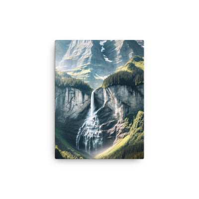 Foto der sommerlichen Alpen mit üppigen Gipfeln und Wasserfall - Leinwand berge xxx yyy zzz 30.5 x 40.6 cm