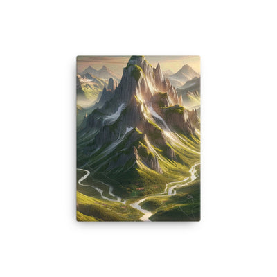 Fotorealistisches Bild der Alpen mit österreichischer Flagge, scharfen Gipfeln und grünen Tälern - Leinwand berge xxx yyy zzz 30.5 x 40.6 cm