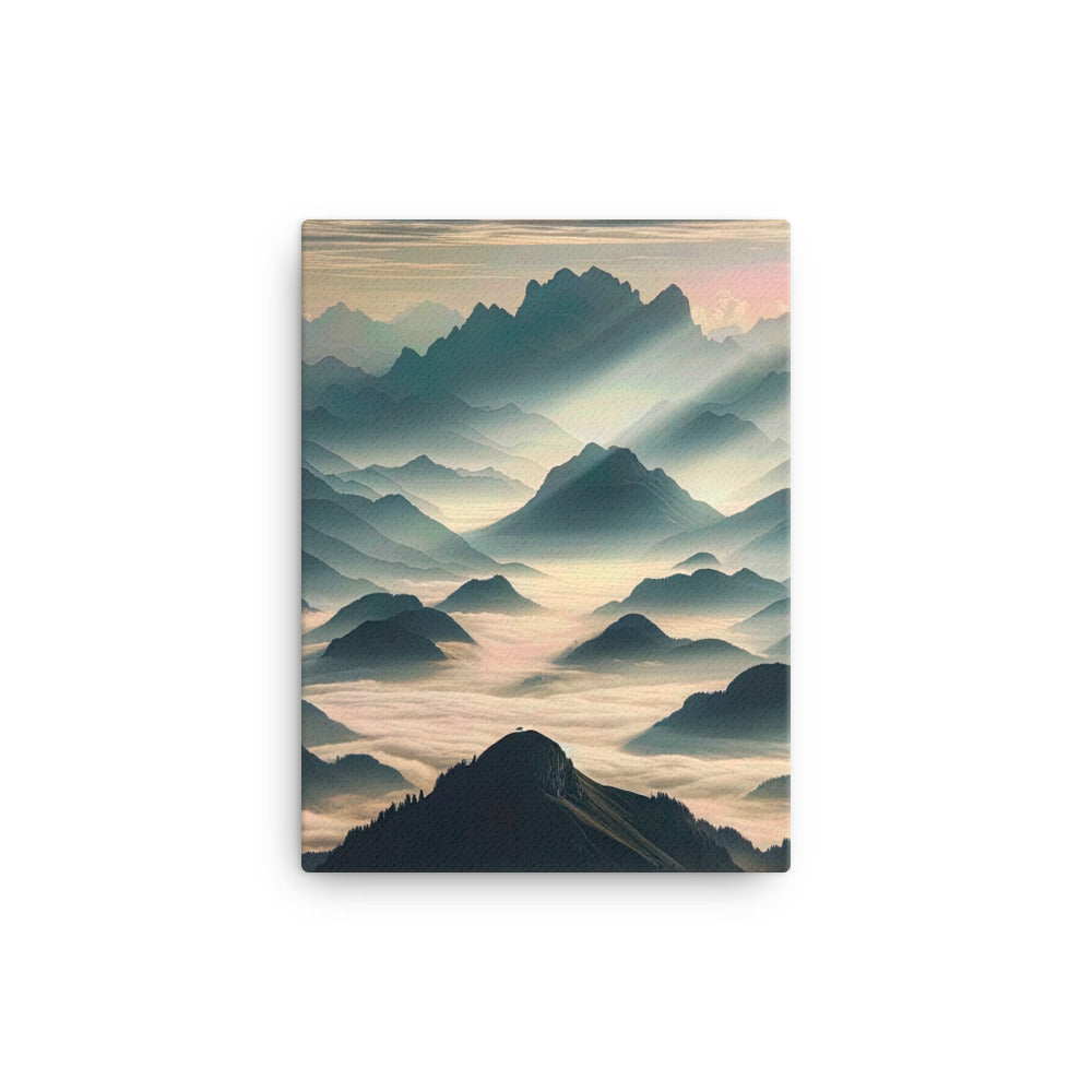 Foto der Alpen im Morgennebel, majestätische Gipfel ragen aus dem Nebel - Leinwand berge xxx yyy zzz 30.5 x 40.6 cm