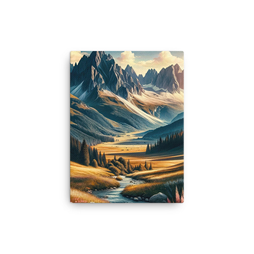 Quadratisches Kunstwerk der Alpen, majestätische Berge unter goldener Sonne - Leinwand berge xxx yyy zzz 30.5 x 40.6 cm