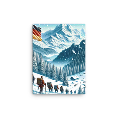 Quadratische Winterillustration der Alpen mit deutscher Flagge und Wanderteam - Leinwand wandern xxx yyy zzz 30.5 x 40.6 cm