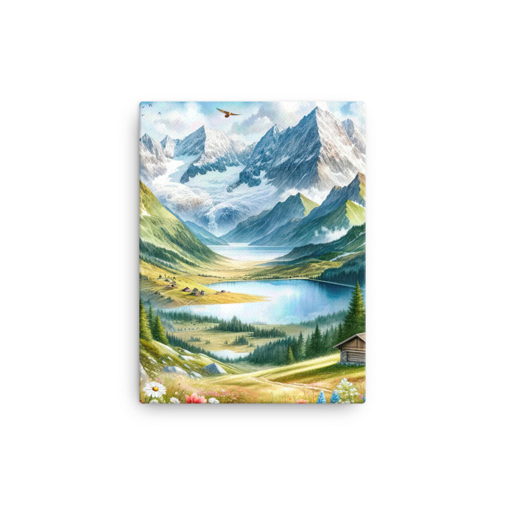 Quadratisches Aquarell der Alpen, Berge mit schneebedeckten Spitzen - Leinwand berge xxx yyy zzz 30.5 x 40.6 cm
