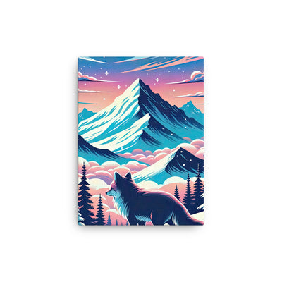 Vektorgrafik eines alpinen Winterwunderlandes mit schneebedeckten Kiefern und einem Fuchs - Leinwand camping xxx yyy zzz 30.5 x 40.6 cm