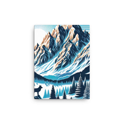 Vektorgrafik eines Wolfes im winterlichen Alpenmorgen, Berge mit Schnee- und Felsmustern - Leinwand berge xxx yyy zzz 30.5 x 40.6 cm