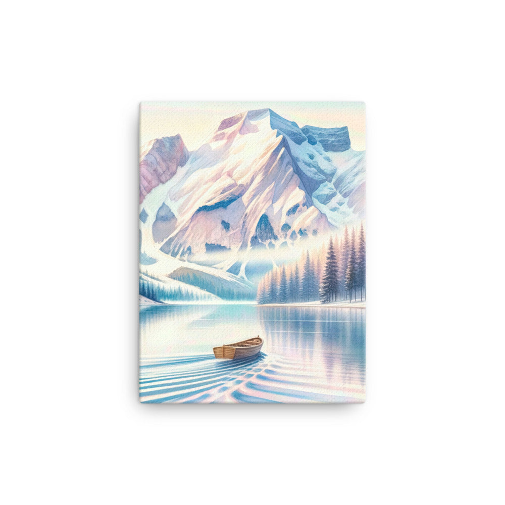 Aquarell eines klaren Alpenmorgens, Boot auf Bergsee in Pastelltönen - Leinwand berge xxx yyy zzz 30.5 x 40.6 cm
