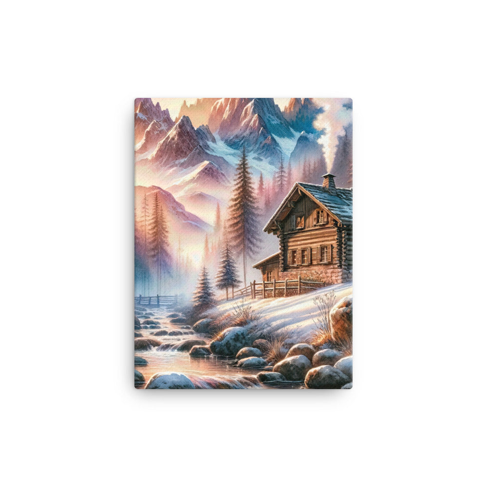 Aquarell einer Alpenszene im Morgengrauen, Haus in den Bergen - Leinwand berge xxx yyy zzz 30.5 x 40.6 cm
