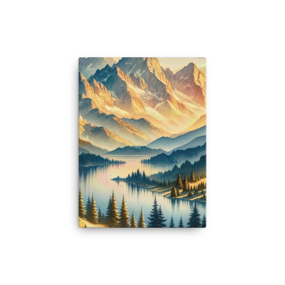 Aquarell der Alpenpracht bei Sonnenuntergang, Berge im goldenen Licht - Leinwand berge xxx yyy zzz 30.5 x 40.6 cm