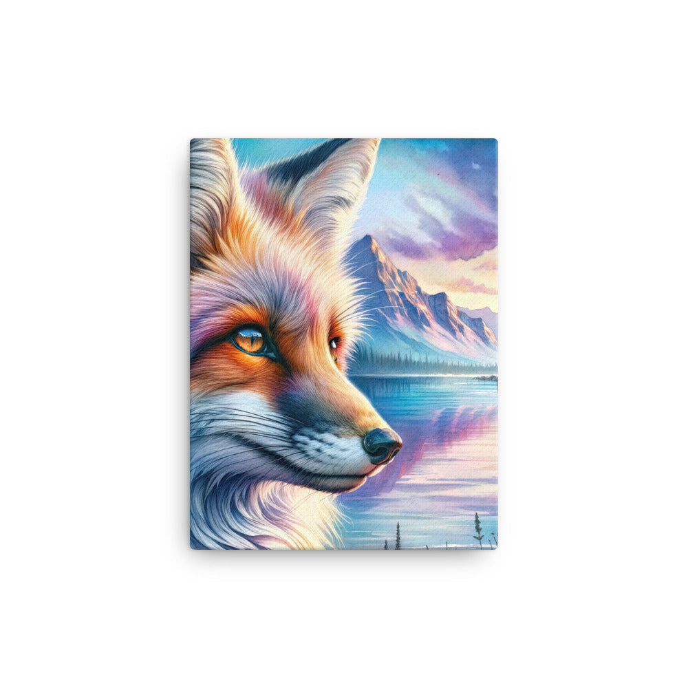 Aquarellporträt eines Fuchses im Dämmerlicht am Bergsee - Leinwand camping xxx yyy zzz 30.5 x 40.6 cm