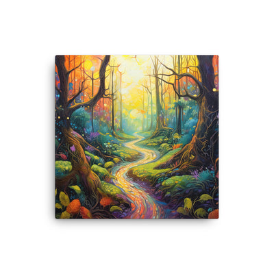 Wald und Wanderweg - Bunte, farbenfrohe Malerei - Leinwand camping xxx 40.6 x 40.6 cm