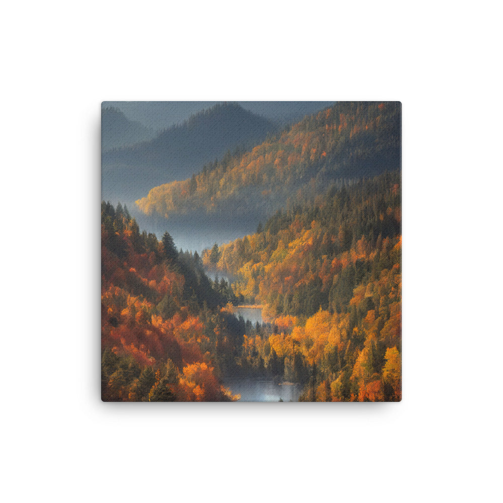 Berge, Wald und Nebel - Malerei - Leinwand berge xxx 40.6 x 40.6 cm