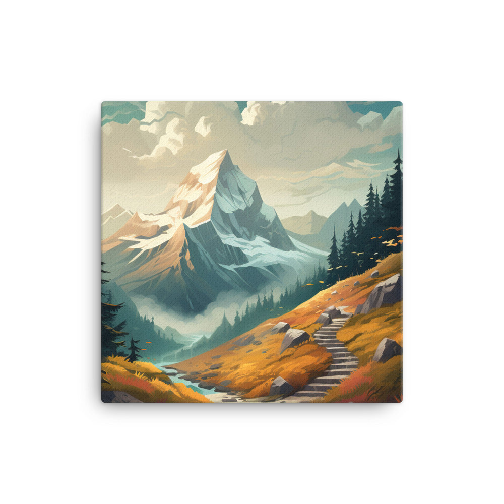 Berge, Wald und Wanderweg - Malerei - Leinwand berge xxx 40.6 x 40.6 cm
