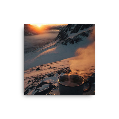 Heißer Kaffee auf einem schneebedeckten Berg - Leinwand berge xxx 40.6 x 40.6 cm