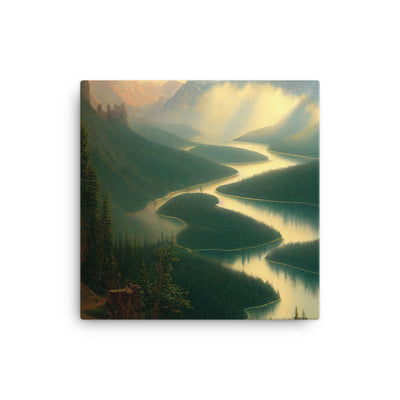 Landschaft mit Bergen, See und viel grüne Natur - Malerei - Leinwand berge xxx 40.6 x 40.6 cm