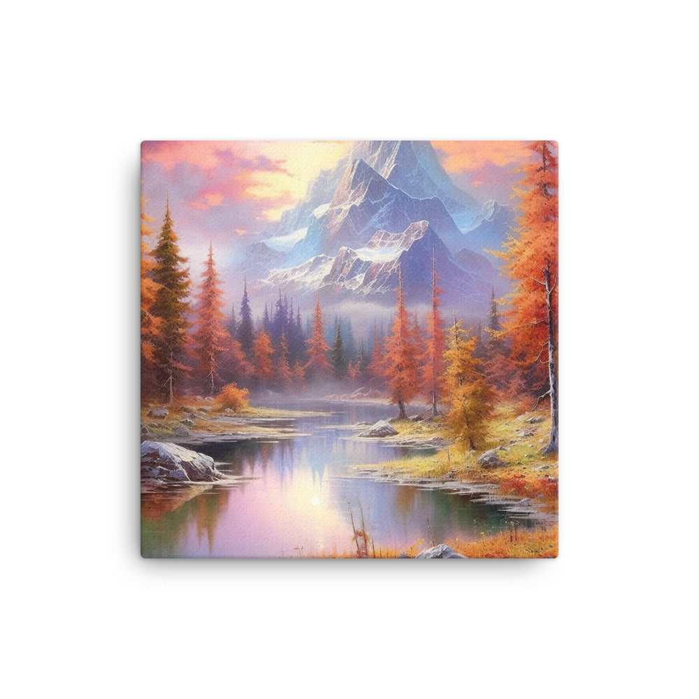 Landschaftsmalerei - Berge, Bäume, Bergsee und Herbstfarben - Leinwand berge xxx 40.6 x 40.6 cm
