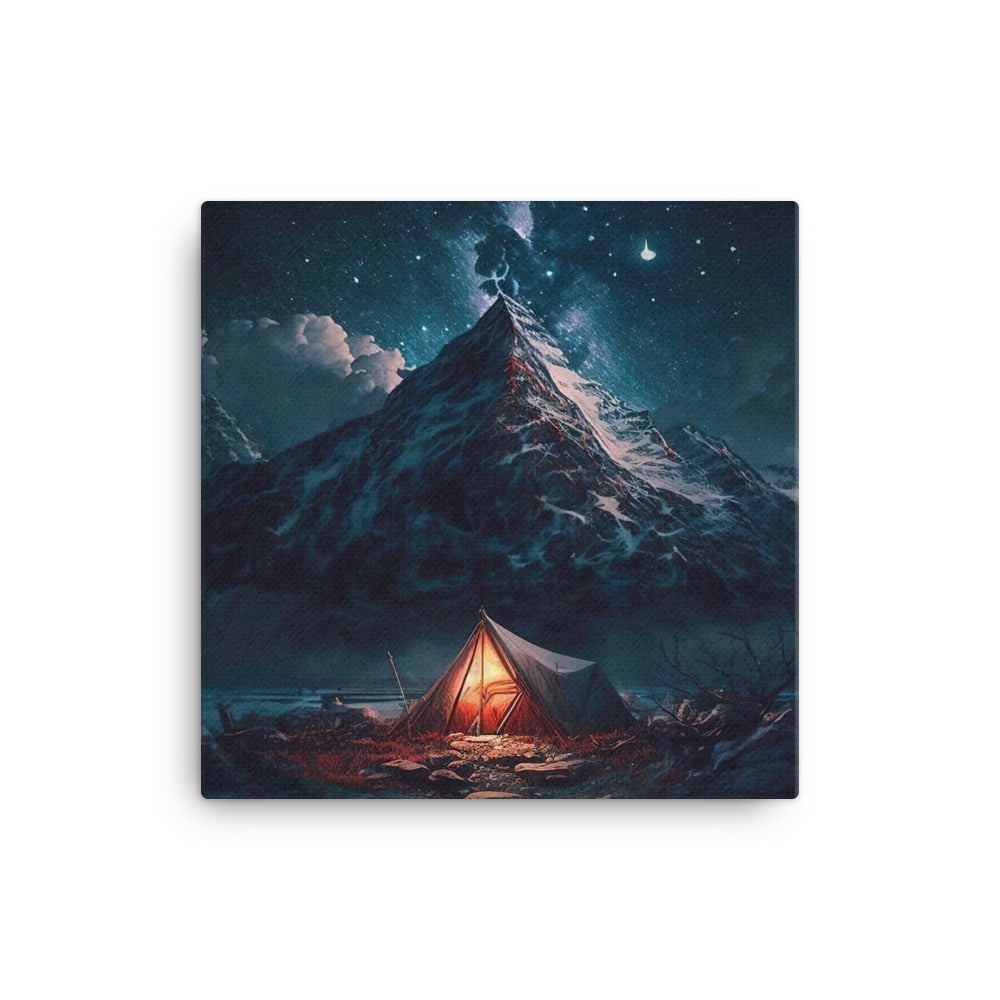Zelt und Berg in der Nacht - Sterne am Himmel - Landschaftsmalerei - Leinwand camping xxx 40.6 x 40.6 cm