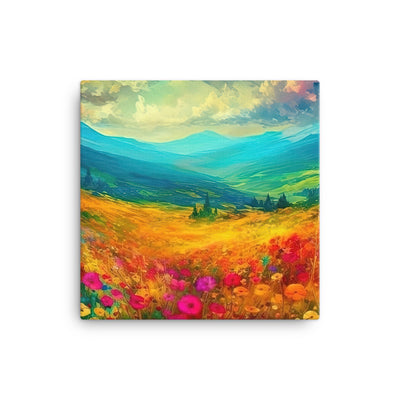 Berglandschaft und schöne farbige Blumen - Malerei - Leinwand berge xxx 40.6 x 40.6 cm