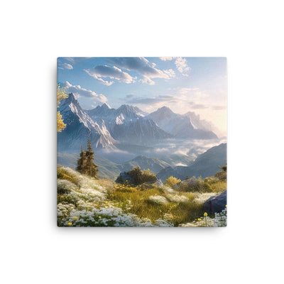 Berglandschaft mit Sonnenschein, Blumen und Bäumen - Malerei - Leinwand berge xxx 40.6 x 40.6 cm