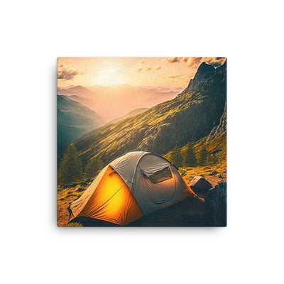 Zelt auf Berg im Sonnenaufgang - Landschafts - Leinwand camping xxx 40.6 x 40.6 cm