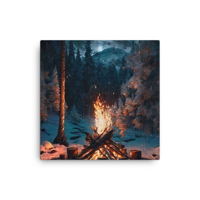 Lagerfeuer beim Camping - Wald mit Schneebedeckten Bäumen - Malerei - Leinwand camping xxx 40.6 x 40.6 cm