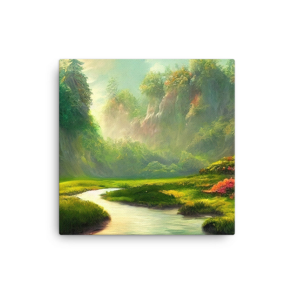 Bach im tropischen Wald - Landschaftsmalerei - Leinwand camping xxx 40.6 x 40.6 cm
