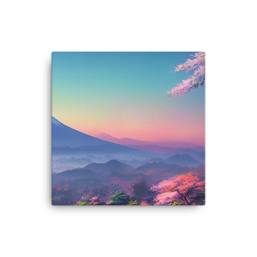 Berg und Wald mit pinken Bäumen - Landschaftsmalerei - Leinwand berge xxx 40.6 x 40.6 cm