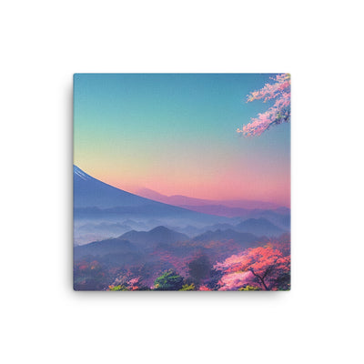 Berg und Wald mit pinken Bäumen - Landschaftsmalerei - Leinwand berge xxx 40.6 x 40.6 cm