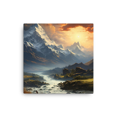 Berge, Sonne, steiniger Bach und Wolken - Epische Stimmung - Leinwand berge xxx 40.6 x 40.6 cm