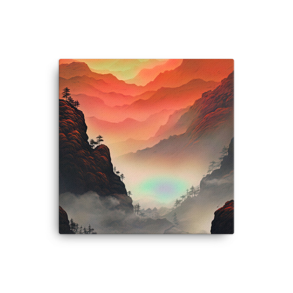 Gebirge, rote Farben und Nebel - Episches Kunstwerk - Leinwand berge xxx 40.6 x 40.6 cm