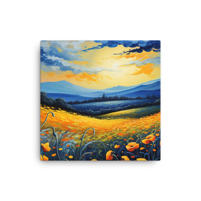 Berglandschaft mit schönen gelben Blumen - Landschaftsmalerei - Leinwand berge xxx 40.6 x 40.6 cm