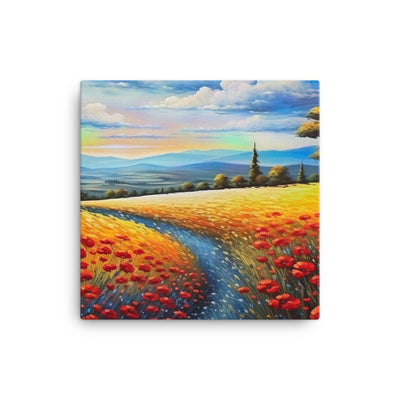 Feld mit roten Blumen und Berglandschaft - Landschaftsmalerei - Leinwand berge xxx 40.6 x 40.6 cm