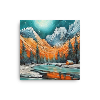 Berglandschaft und Zelte - Nachtstimmung - Landschaftsmalerei - Leinwand camping xxx 40.6 x 40.6 cm