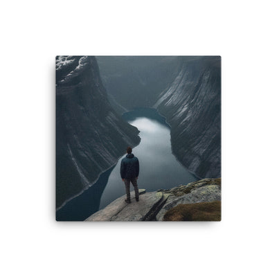 Mann auf Bergklippe - Norwegen - Leinwand berge xxx 40.6 x 40.6 cm