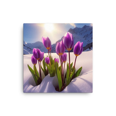 Tulpen im Schnee und in den Bergen - Blumen im Winter - Leinwand berge xxx 40.6 x 40.6 cm