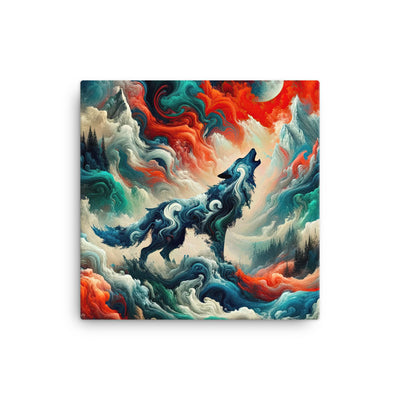 Abstrakte Kunst eines Wolfes in den Alpen mit Mustern aus eisigem Blau und Waldgrün verschmelzen mit feurigen Farben (AN) - Leinwand xxx yyy zzz 40.6 x 40.6 cm