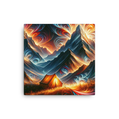 Abstrakte Kunst der Alpen, wo die Berge mit dynamischen Farben und Mustern pulsieren und eine Szene Energie schaffen - Leinwand camping xxx yyy zzz 40.6 x 40.6 cm