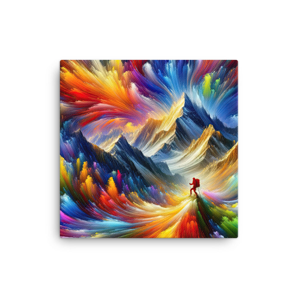 Alpen im Farbsturm mit erleuchtetem Wanderer - Abstrakt - Leinwand wandern xxx yyy zzz 40.6 x 40.6 cm