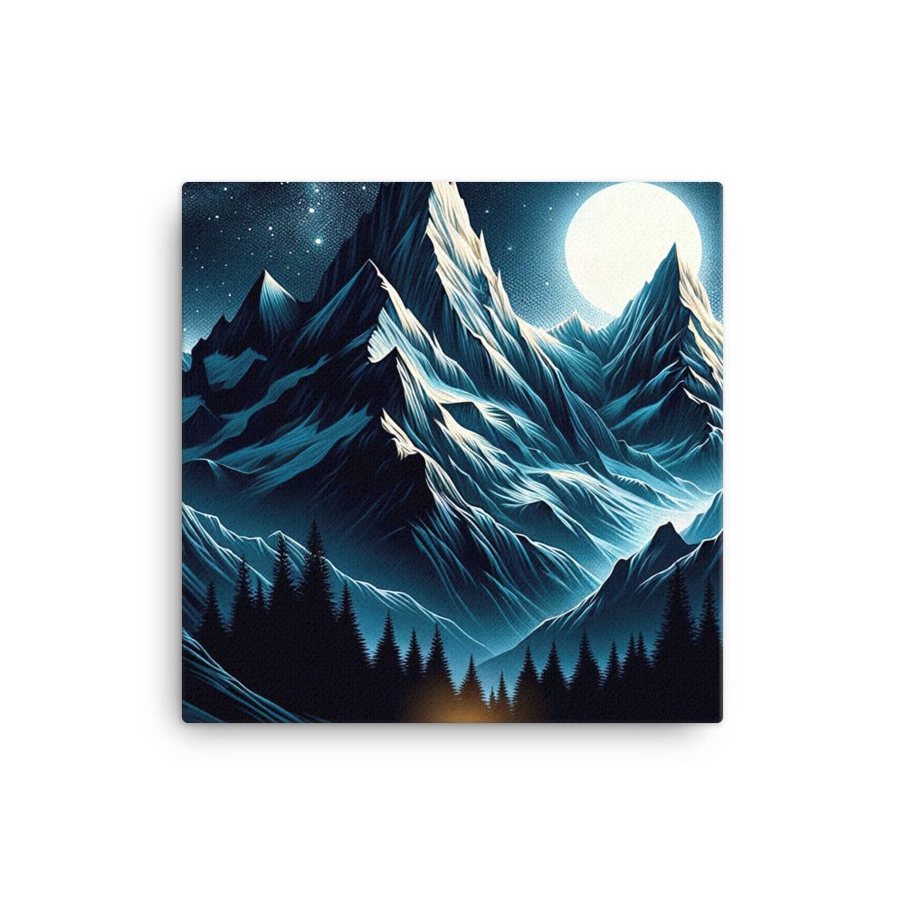 Alpennacht mit Zelt: Mondglanz auf Gipfeln und Tälern, sternenklarer Himmel - Leinwand berge xxx yyy zzz 40.6 x 40.6 cm