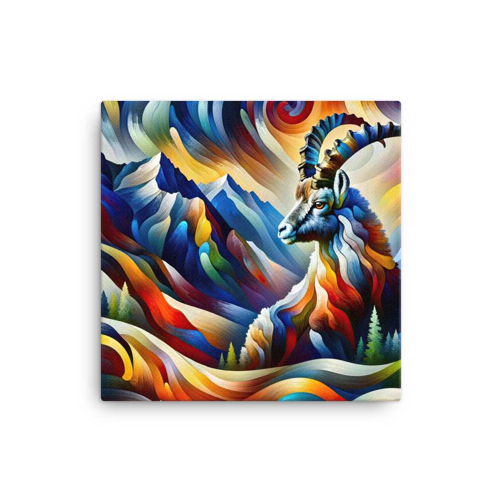 Alpiner Steinbock: Abstrakte Farbflut und lebendige Berge - Leinwand berge xxx yyy zzz 40.6 x 40.6 cm