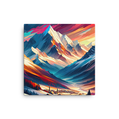 Moderne geometrische Alpen Kunst: Warmer Sonnenuntergangs Schein auf Schneegipfeln - Leinwand berge xxx yyy zzz 40.6 x 40.6 cm