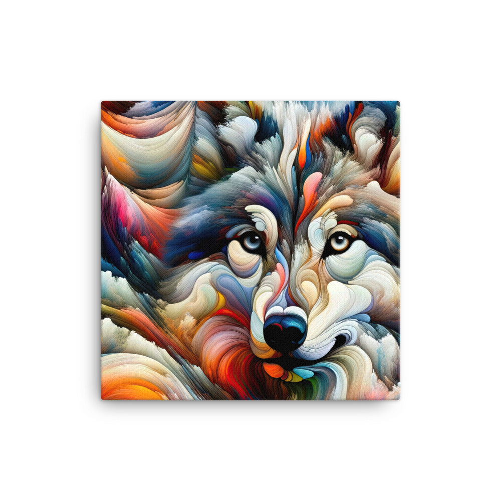 Abstrakte Kunst der Alpen mit einem Wolf. Chaotischer Tanz aus Farben und Formen. Surreale Landschaft (AN) - Leinwand xxx yyy zzz 40.6 x 40.6 cm
